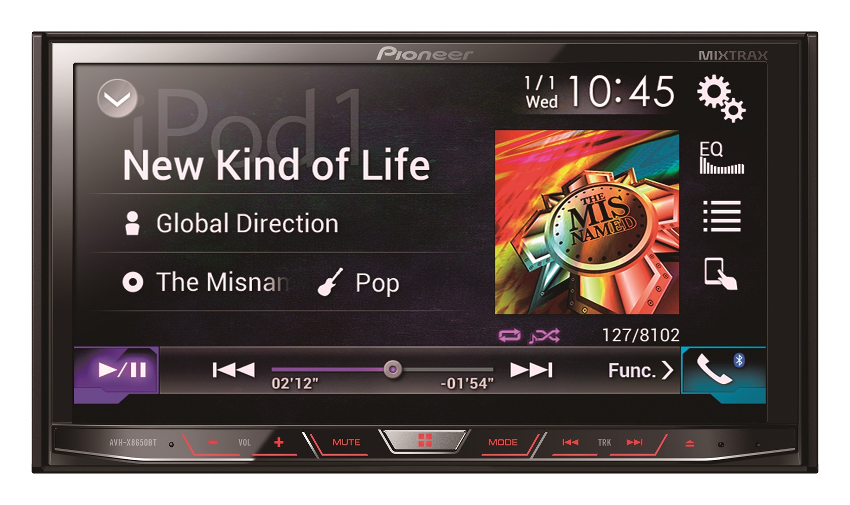 Toca DVD Pioneer AVH-X8750BT Touch 7"  Bluetooth/USB - Negro